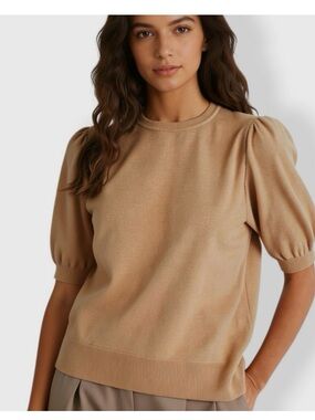 ATHMILE Camel Puff Short Sleeve Knit Pullover Top - Size  M NWT